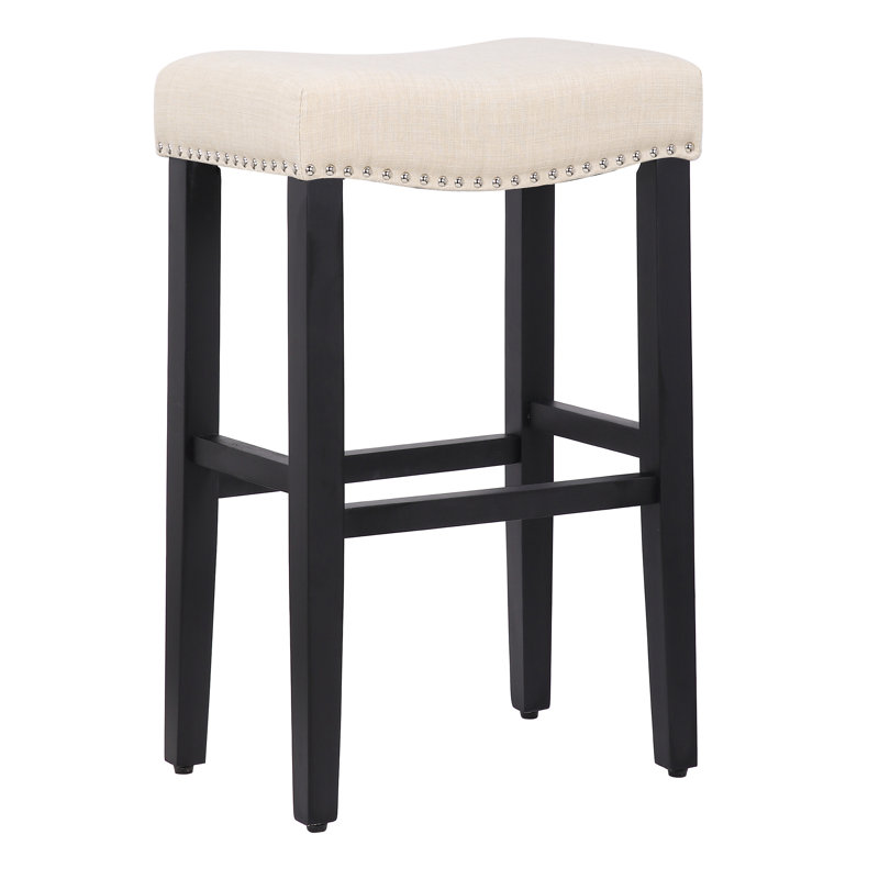 Tabouret de bar et de comptoir rembourré Jameson, Tabouret de bar (siège d'une hauteur de 29 po), Noir / Beige