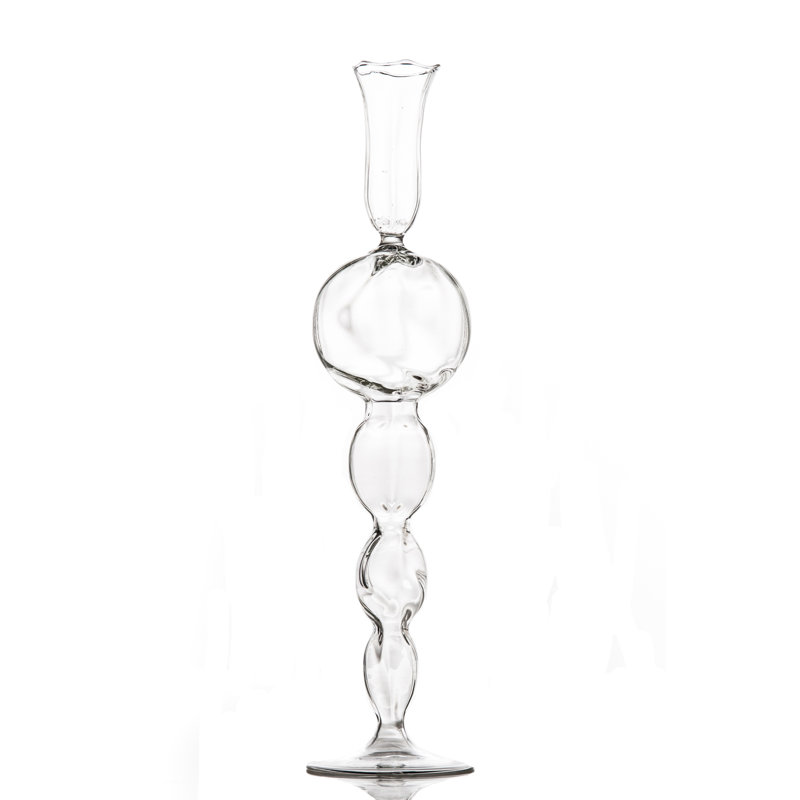Elegant Clear Glass Round Ball Candlestick Holder