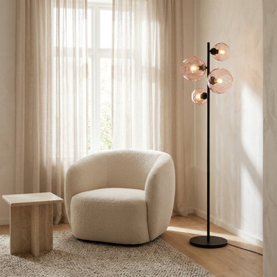 Lampe sur pied Koben à 4 lumières avec globe en verre noir