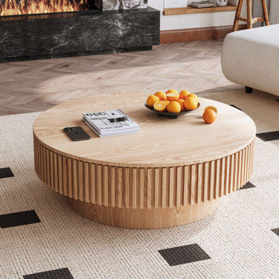 Table basse ronde ronde avec rangement Table d'appoint moderne en placage de bois massif pour table de salon, chambre à coucher, appartement ou bureau