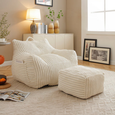 Bean Bag Chair with Armrests and Footstool for Living Room Cozy Fluffy Cloud Mini Couch by Latitude Run