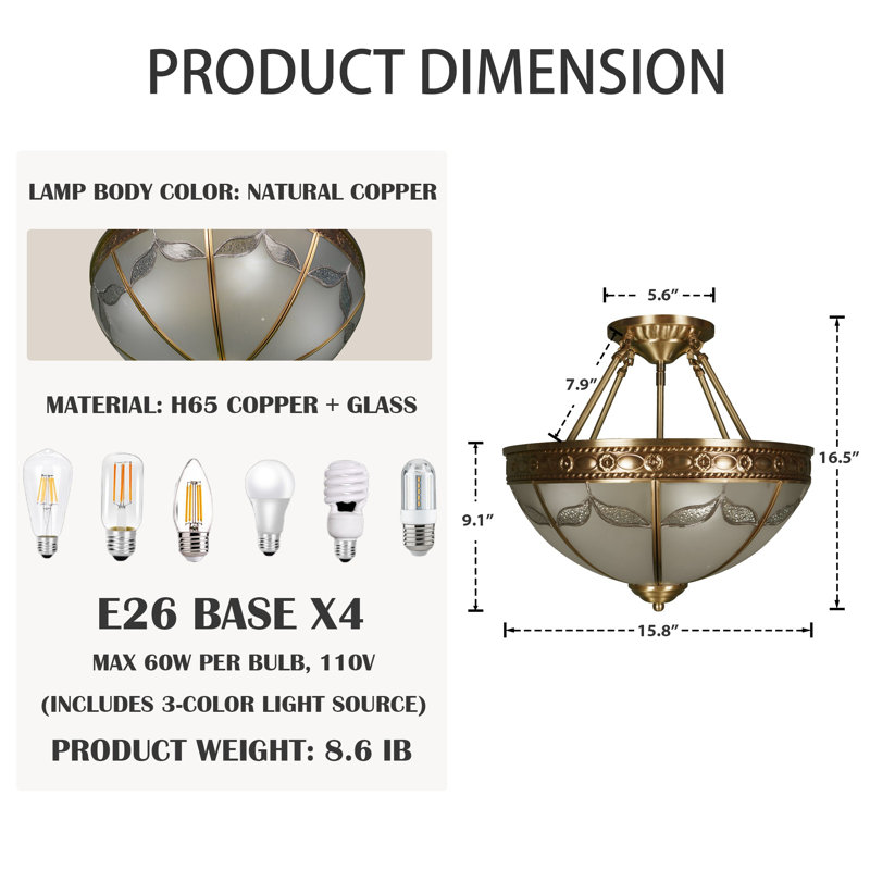 4 - Light Dome Chandelier Dimmable
