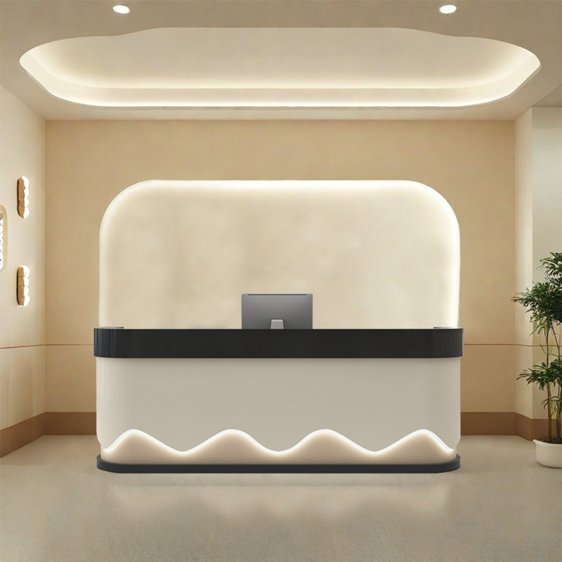 Rectangular Modern Front Desk, Standing Reception Desk Podium, Beige