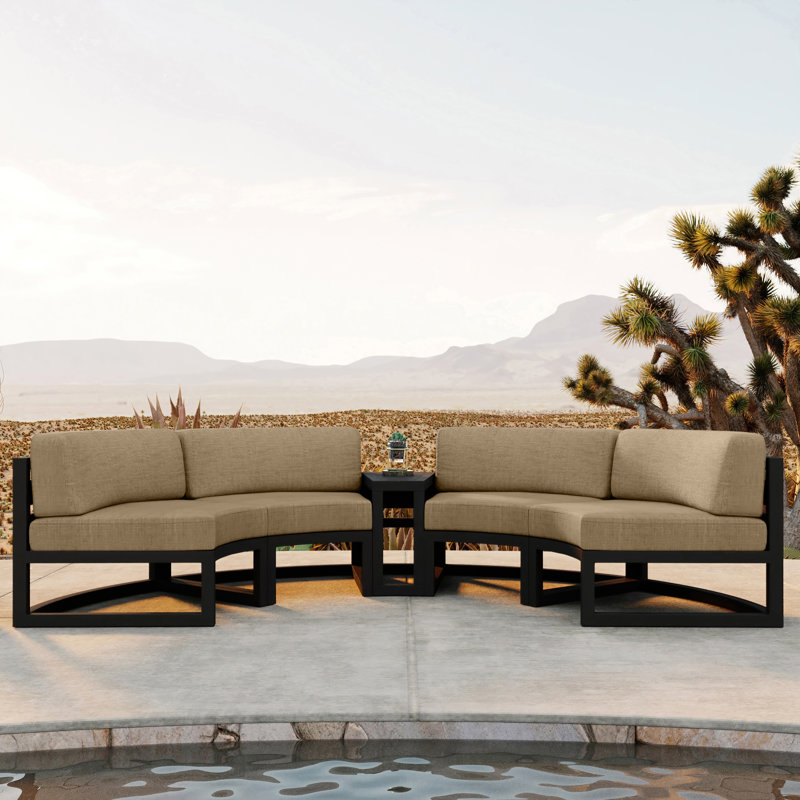 Avion Outdoor Curved Patio Sectional with Sunbrella Cushions, Canvas Charcoal Sunbrella® Canvas, Black