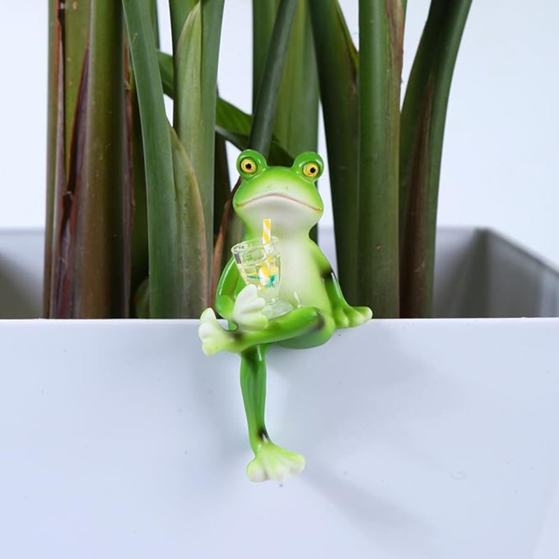 Statue de grenouille pour le jardin, figurine de grenouille verte pour la cour de décoration extérieure et sculpture de jardin en résine - Boire du vin rouge