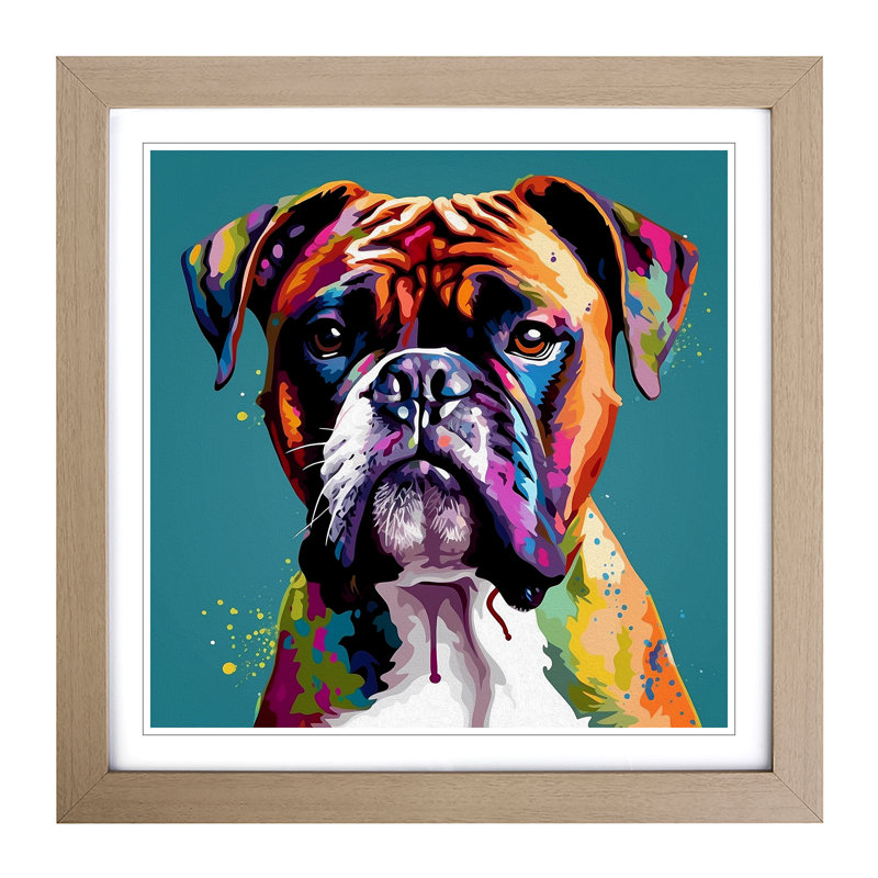 Boxer Dog Graphic Art No.2 - Framed Print, Oak