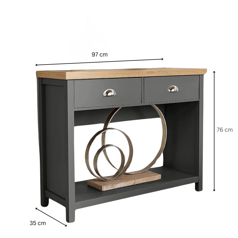 Spradling 2 Drawer 97cm Hallway Console Table 36mm Thick Top, Graphite/Oak