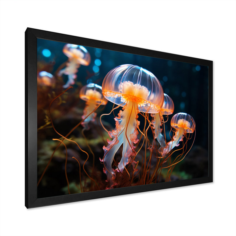 Méduse Oceans Glow II - imprimé, H 34 po x l 44 po x P 1,5 po, Cadre simple noir