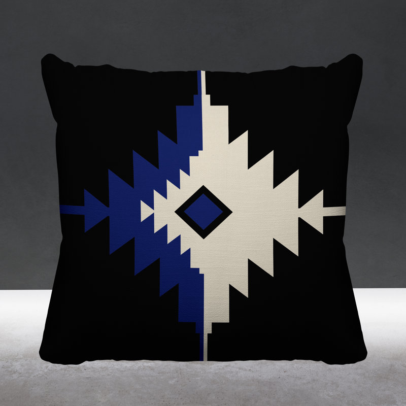 Coussin décoratif intérieur / extérieur Askii Southwestern, L 17 po x H 17 po, Bleu marine