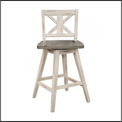 Ensemble de 2 chaises à hauteur de comptoir, chaise de salle à manger pivotante à 360 degrés en bois d'hévéa massif gris, dossier en X