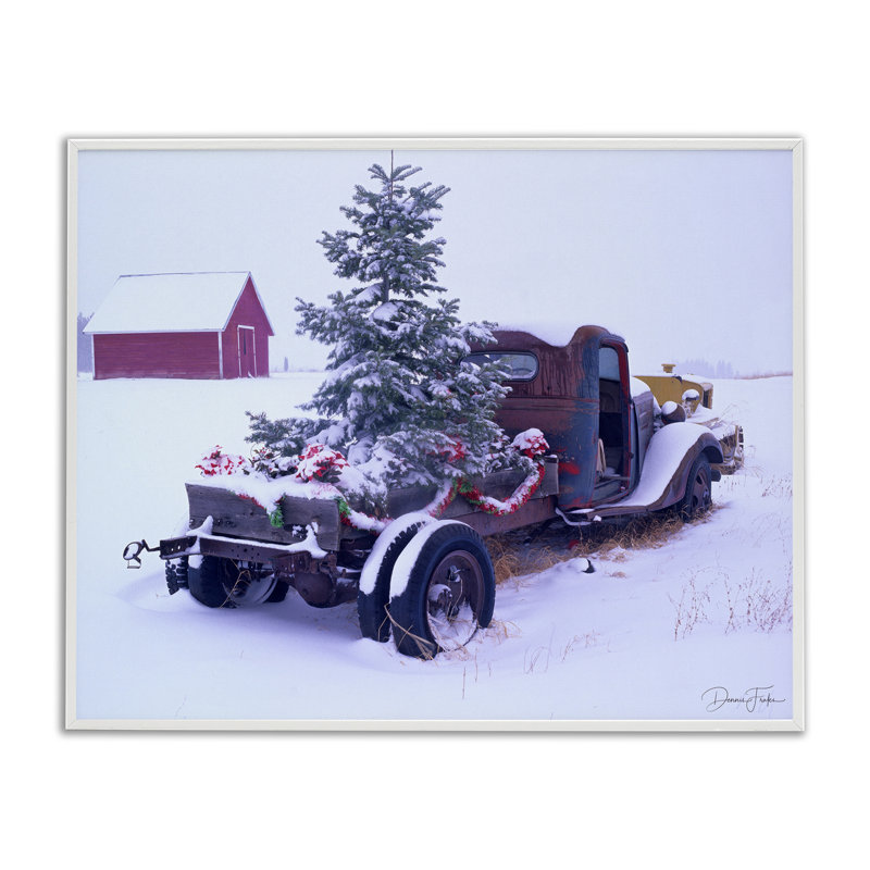 «Christmas Tree Truck», estampe numérique encadrée par Dennis Frates, Giclée encadrée blanc bord de mer, H 16 po x l 20 po