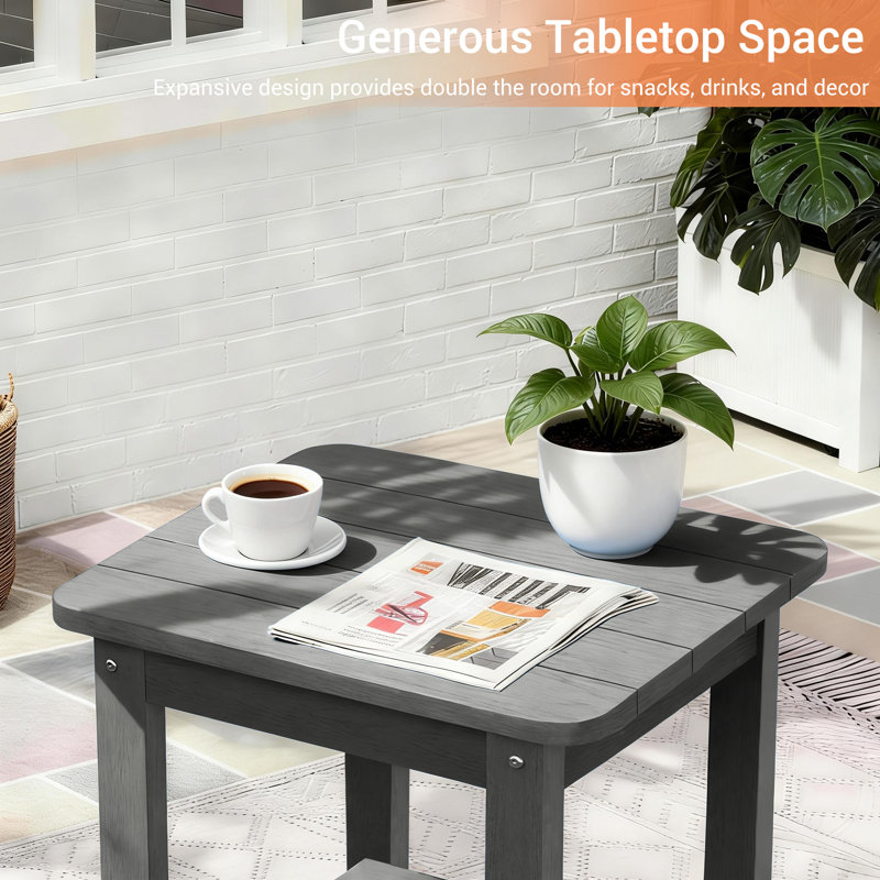Rectangular Outdoor Side Table, HDPE 2-Tier Patio Side Table, Small Adirondack End Table for Backyard Pool Porch Garden Lawn