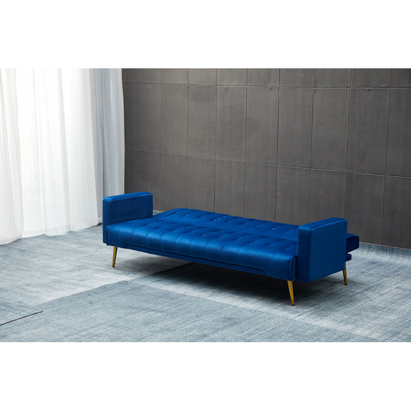 Canapé-lit à accoudoirs carrés 75 po, Velours bleu