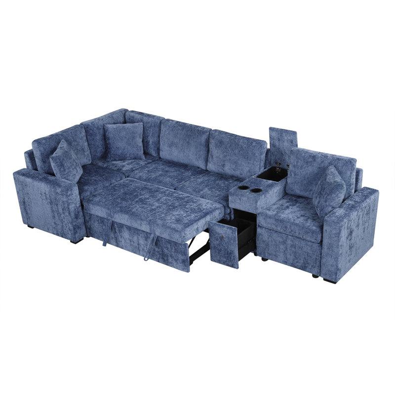Canapé d'angle modulaire avec porte-gobelet, Bleu