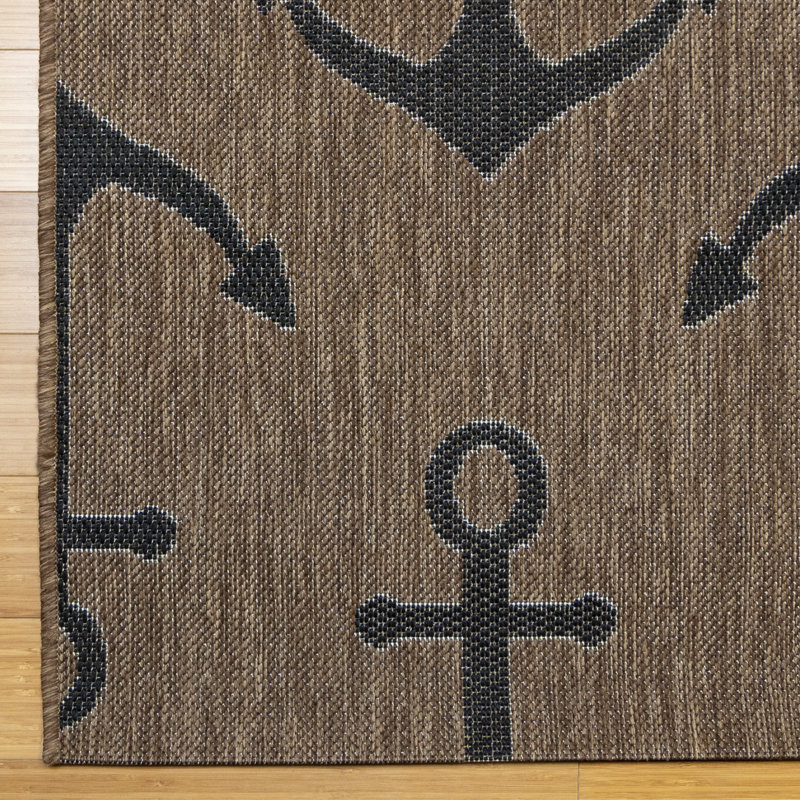  Paseo Maritime Nautical Havana Brown Boat Anchor Indoor/Outdoor Flatweave Area Rug, Runner 2'2" x 6'