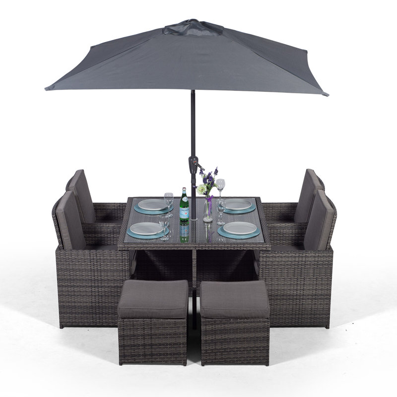 Nikolas 4 Seater Dining Set with Cushions and Parasol