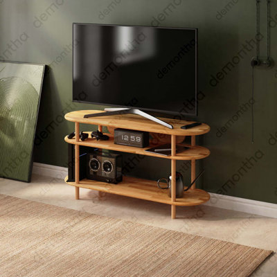 Athens TV Stand with Open Storage, Solid Beech Wood Minimalist Media Console for Living Room