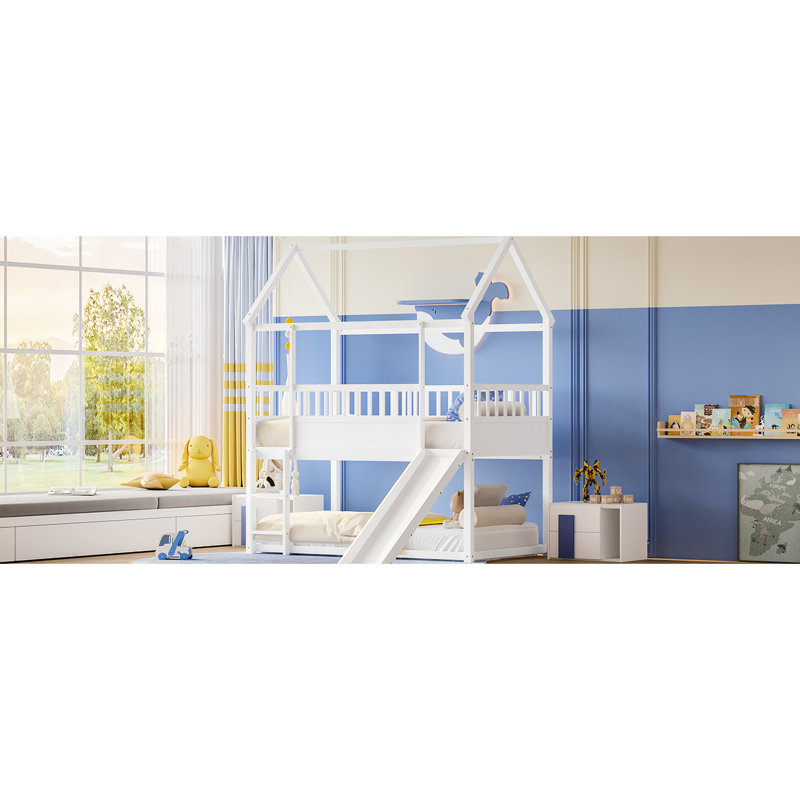 White Twin Over Bunk Bed With And Detachable Slide Solid Convertible