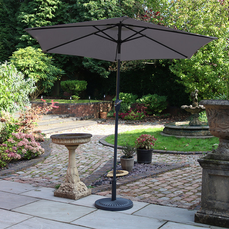 Grey 2.5m Crank and Tilt Parasol Grey Powder Coated Pole (38mm Pole, 6 Ribs) This parasol is made using Polyester Fabric which has a Weather-Proof Coating & UPF Sun Protection Level 50