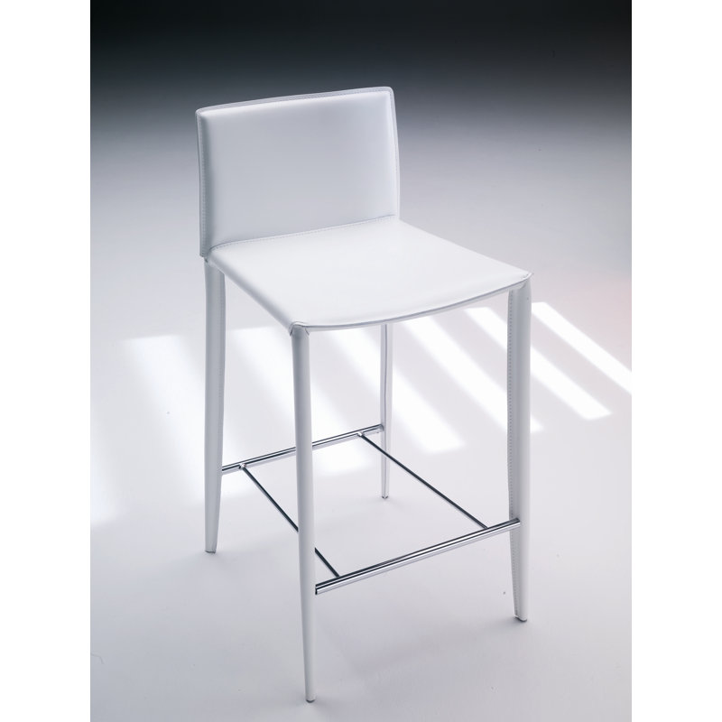 Tabouret de bar et de comptoir Linda, Blanc / Coutures blanches, Tabouret de comptoir (siège d'une hauteur de 25,5