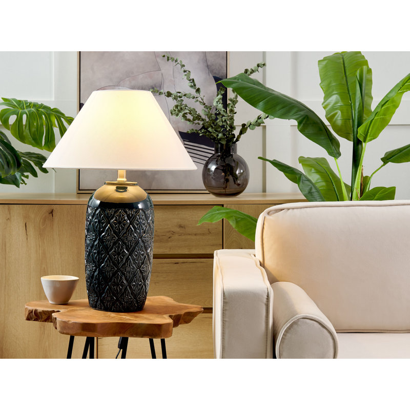 Richy Ceramic Table Lamp, Dark Blue, White
