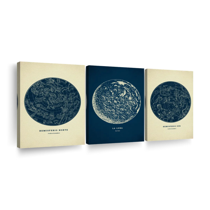 Reproduction d'art sur toile, "Earth Hemispheres And Moon", H 12 po x l 26 po
