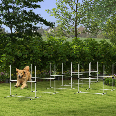 8 Piece Dog Agility Training Equipment For Dog Agility Course With Adjustable Height Jump Bars, Included Carry Bag, & Displacing Top Bar