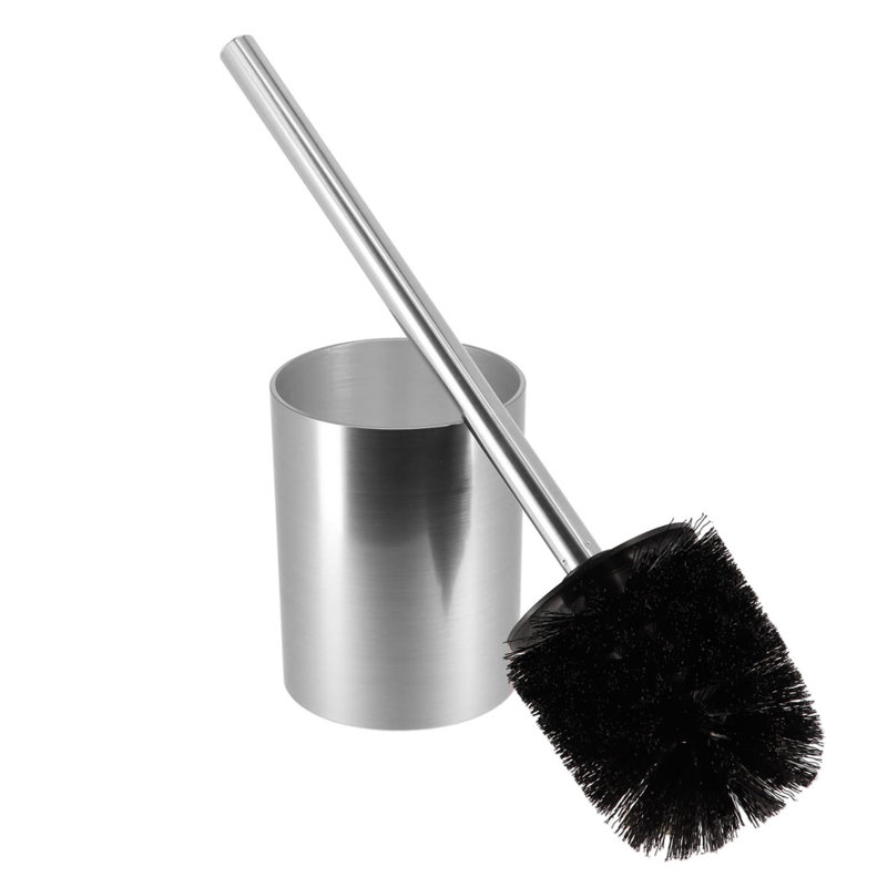 Medium Silver Brushed Aluminum Toilet Brush and Holder Set