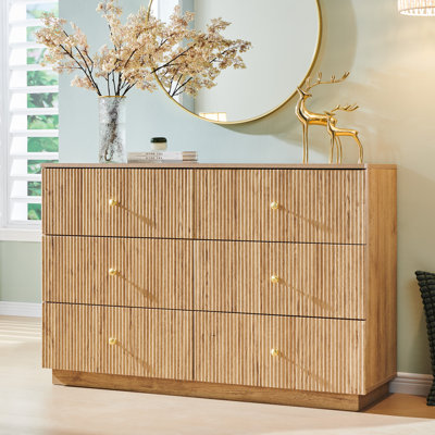 Aberdeen Fluted 6-Drawer Dresser, 47" Wide Dresser Storage Organizer, Chest of Drawers with Deep Storage, Modern Bedroom Chest for Closet Hallway, Ent