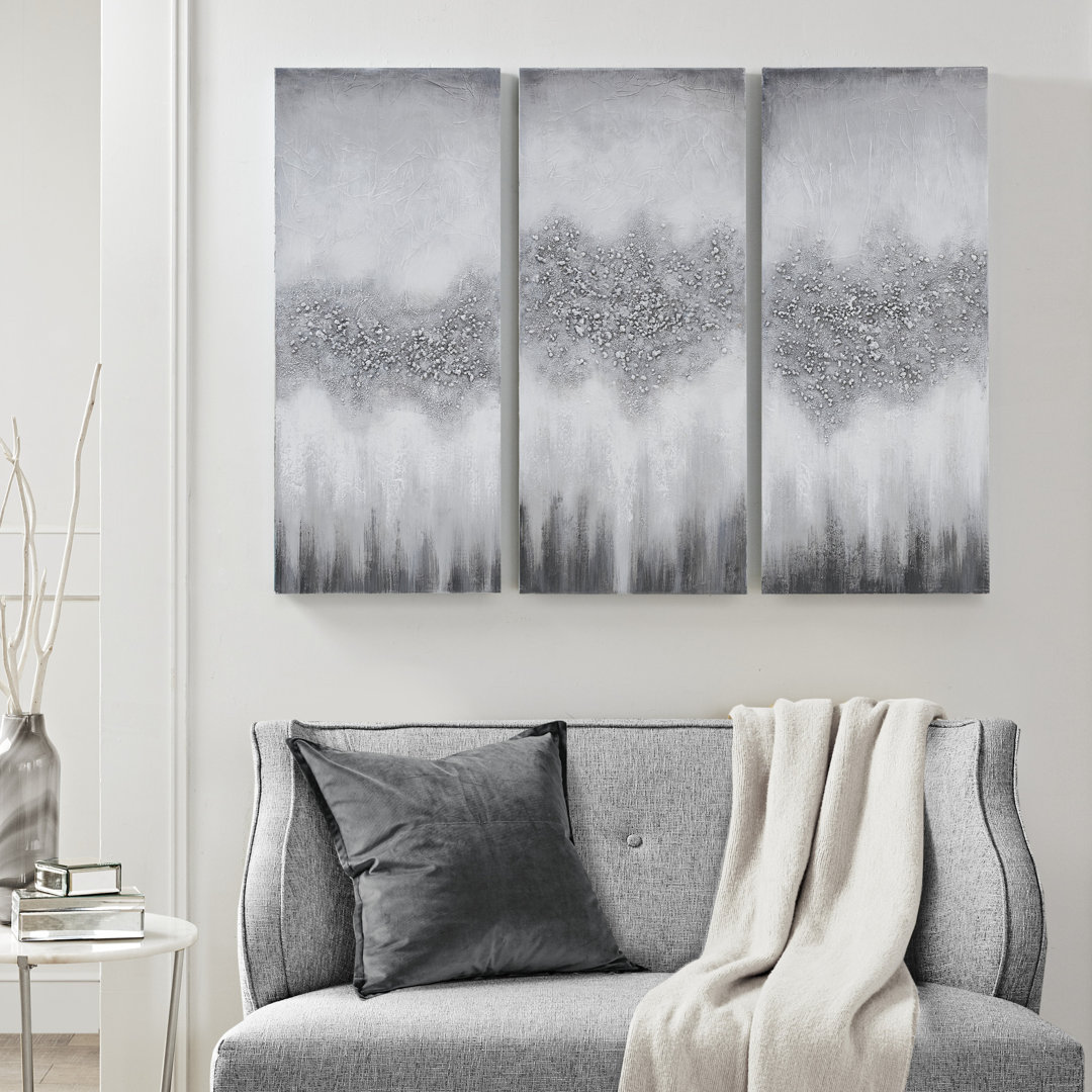 Luminous Heavily Embellished 3-piece Canvas Wall Art Set Orren Ellis Mat 