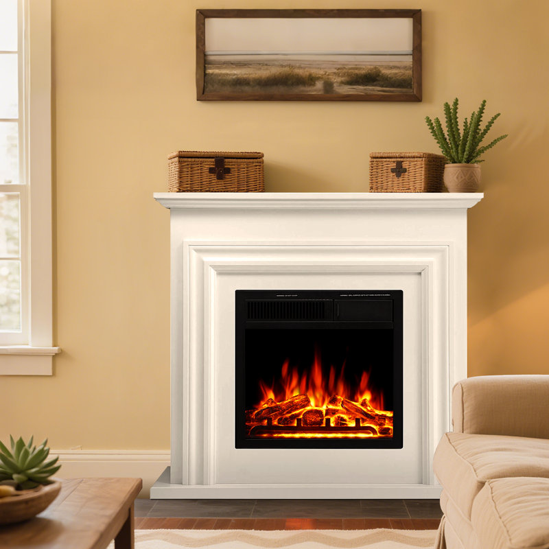 35.35" Electric Fireplace With Mantel, Freestanding Fireplace Heater With 2 Heat Modes, 7 Flame Brightness, Remote Control, Overheat Protection, Low Noise, For Indoor Home/Bedroom/Living Room