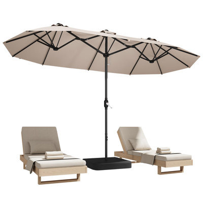 Patio Umbrella with Base, Crank Handle, 15ft, 2-Tier, (Beige)