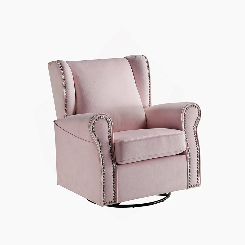 Fauteuil coulissant pivotant rembourré en tissu confortable avec siège amovible et coussin de dossier serré, rose