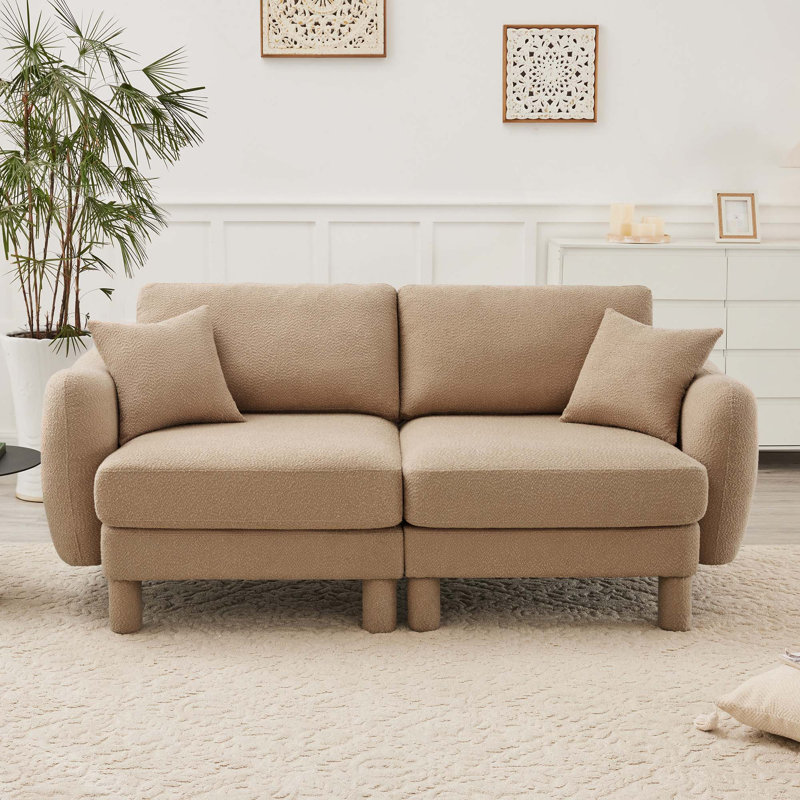 Canapé-lit 2 places avec accoudoirs en forme de coquillage Boucle, Coffee Polyester