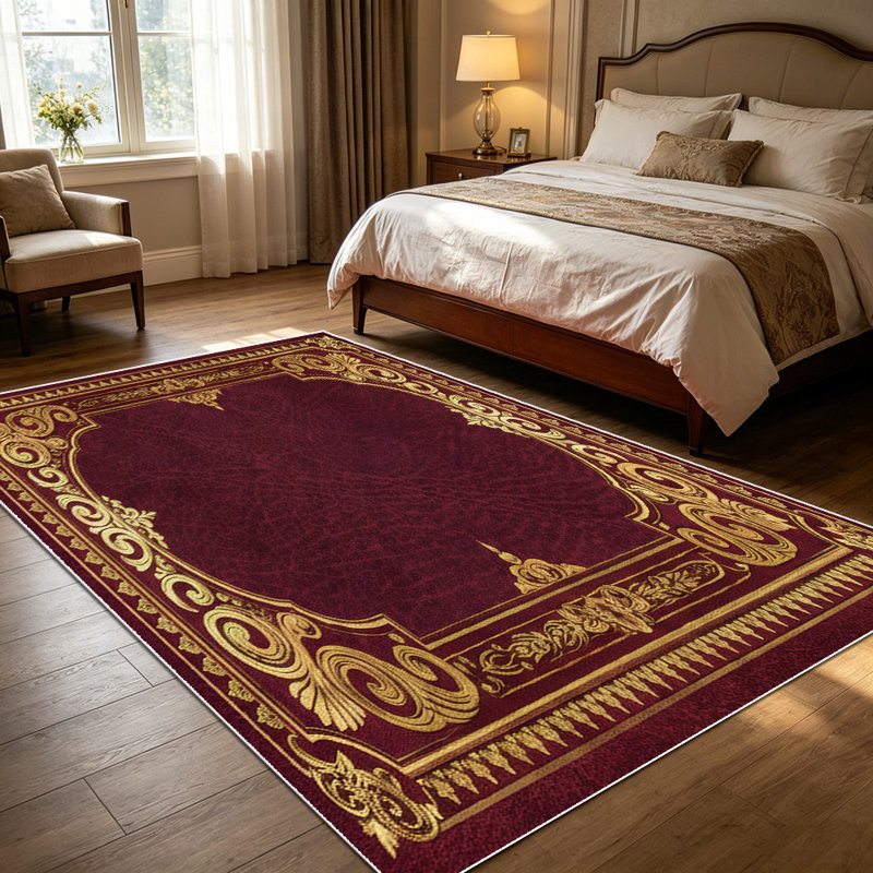 1PC Vintage Burgundy Gold Ornate Filigree Royal area rugs for Living Room, Soft and Comfortable, Suitable for all seasons, easy-to-maintain, machine washable Indoor floor mat, Under Table Farmhouse suitable for dining room, bedroom, kitchen,