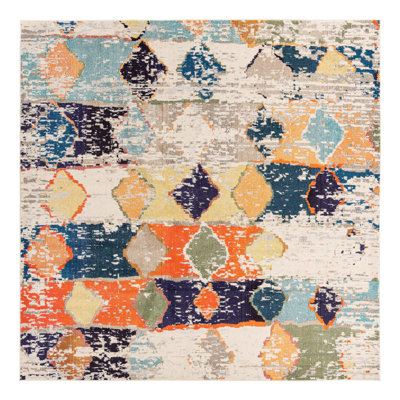 Abstract Beige/Blue/Orange Area Rug