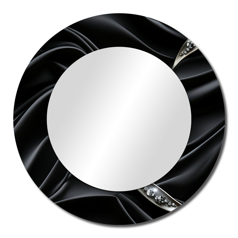 Deep Black Silver Elegance - Abstract Large Mirror, Modern Round Unique Wall Mirror Decor, Printed Metal Art, 23" x 23"