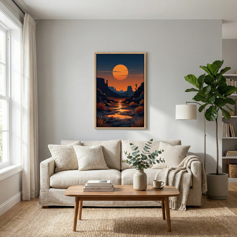 Ensemble de 1 tableau sur toile « Coucher de soleil dans le désert »., H 24 po x l 18 po, Natural
