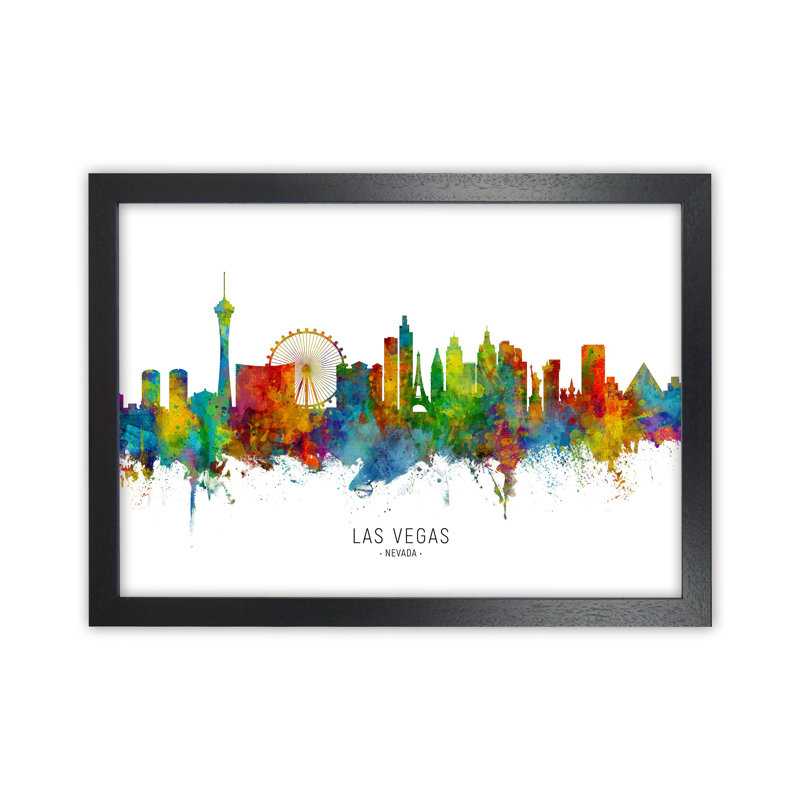 Las Vegas Nevada Skyline by Michael Tompsett - Print, Black Framed, 34cm H x 46cm W x 3cm D