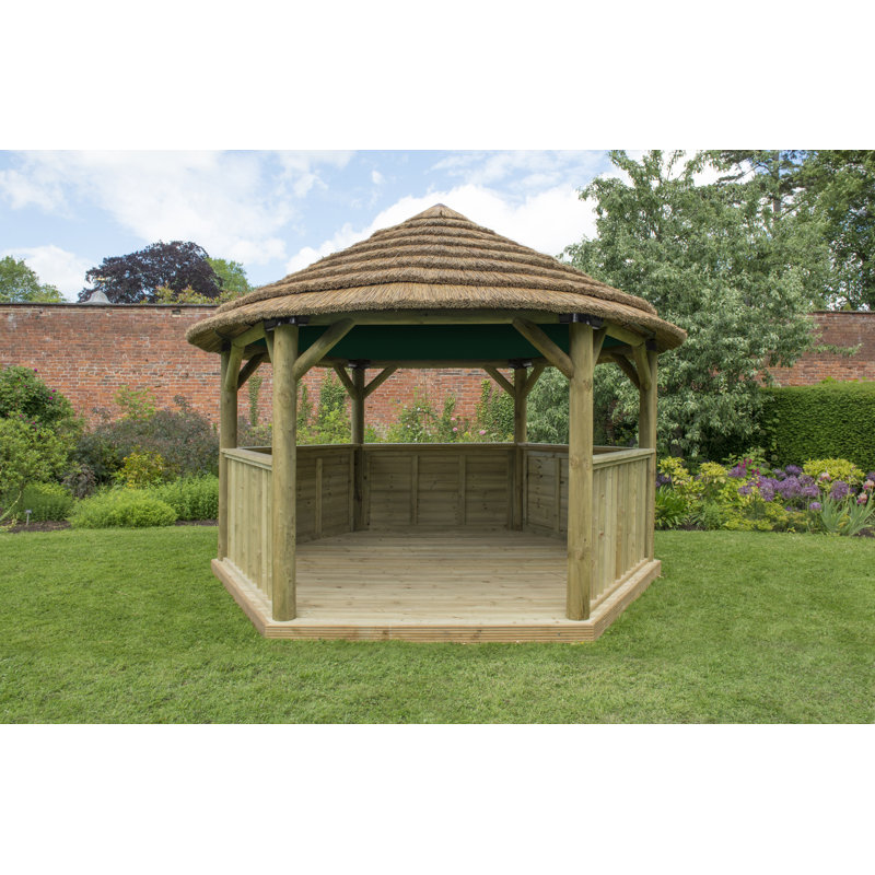 4.5 x 4m Solid Wood Gazebo, Country Thatch/Green Roof Lining