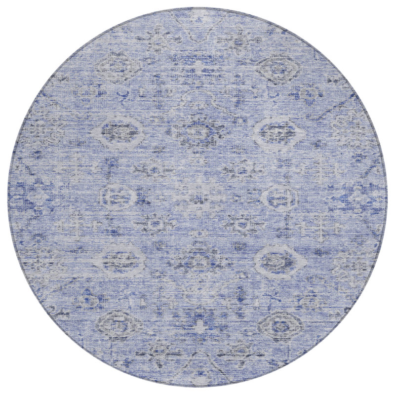 Machine Washable Indoor/Outdoor Chantille ACN1110 Blue Rug, Round 8'