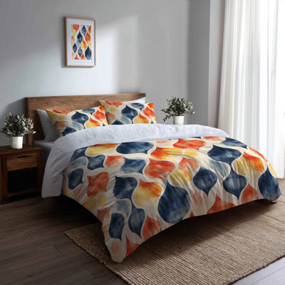 Ensemble de literie 3 pièces Modern - Ensemble de housse de couette et coussin décoratif scandinave bleu et orange