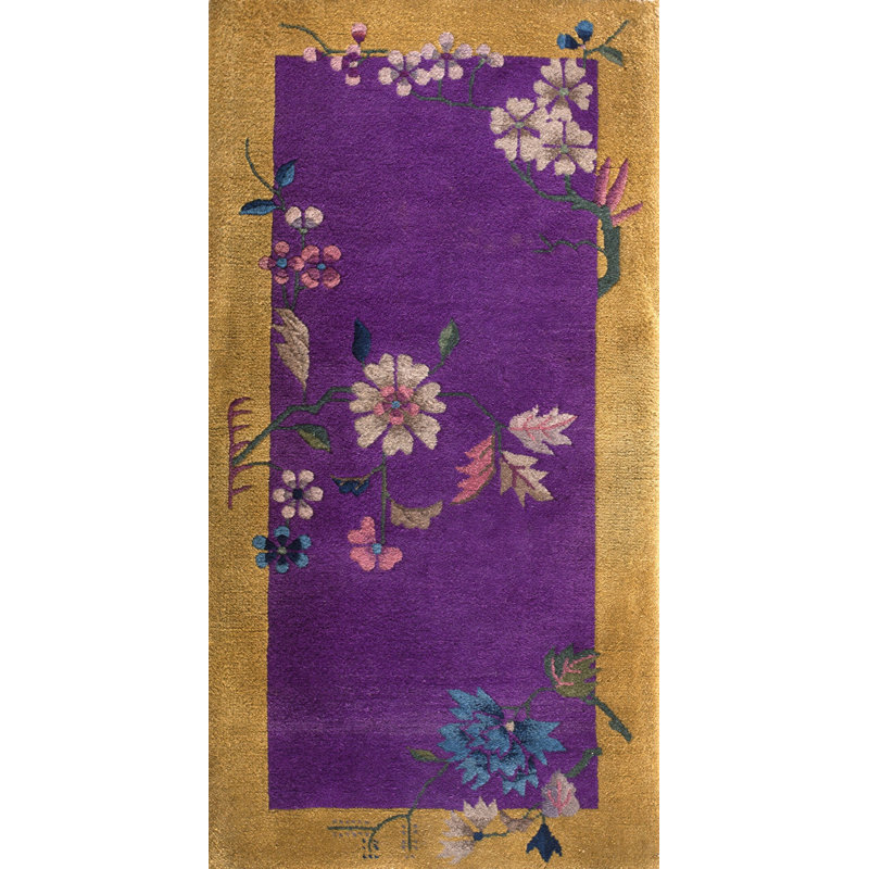 1920s Wool Hand Knotted Pile Rectangle Floral Purple / Lavender Mauve Antique Rug