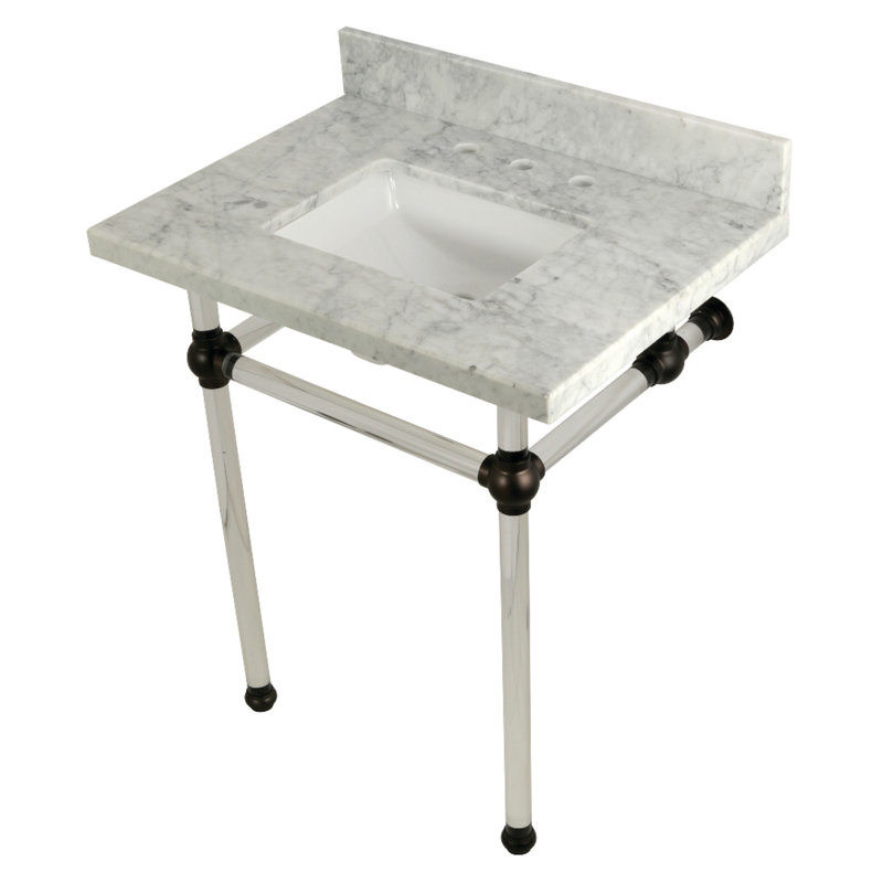 Kingston Brass Templeton 30-Inch Vanity Top with Clear Acrylic Legs (8-Inch, 3-Hole), Carrara Marble/Oil Rubbed Bronze