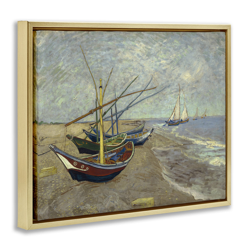Art mural sur toile flottant avec bateaux de pêche classiques sur la plage par one1000paintings, H 17 po x l 21 po