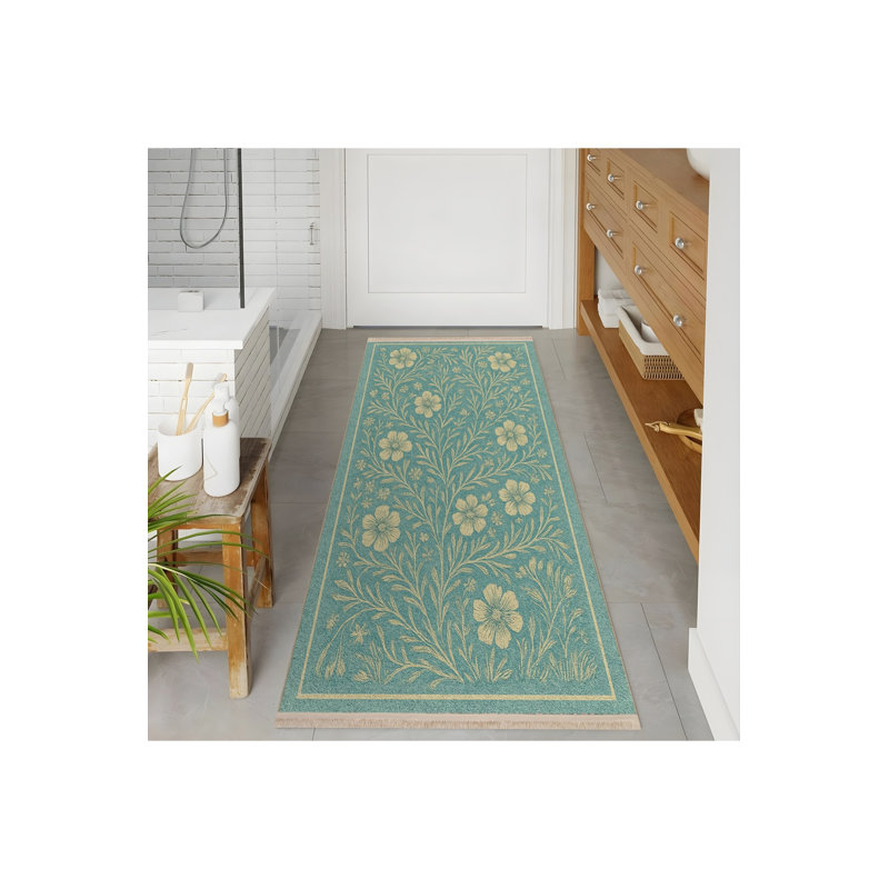 Tapis jaune tissé à motif floral lavable Mosso, 2'4" x 3'11"