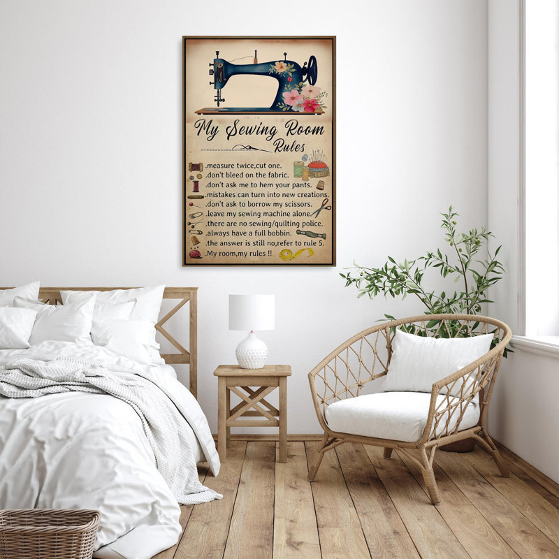 «My Sewing Room Rules», reproduction d'art graphique sur toile tendue 1 pièce, H 20 po x l 16 po x P 1,25 po