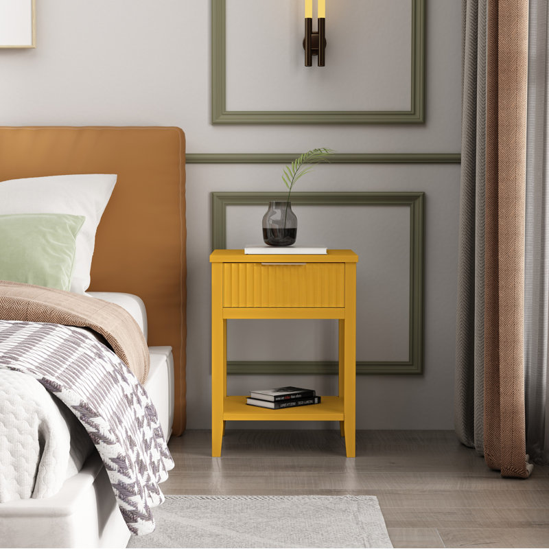 Abriela 40cm W Solid + Manufactured Wood Bedside Table, Yellow