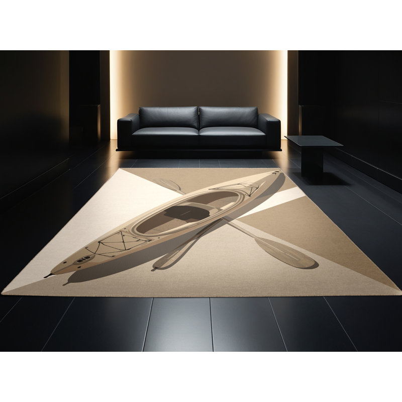 Tapis beige moderne lavable à la machine Maurice Kayak - reliure beige, 7 x 10