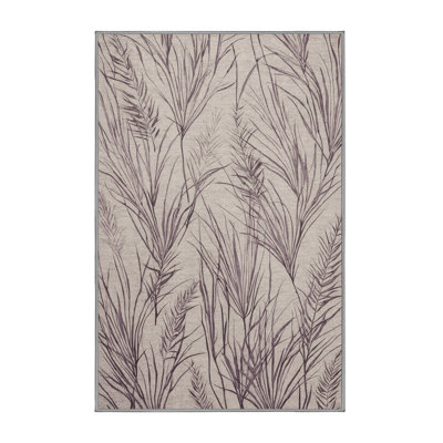 Tapis gris botanique lavable à la machine